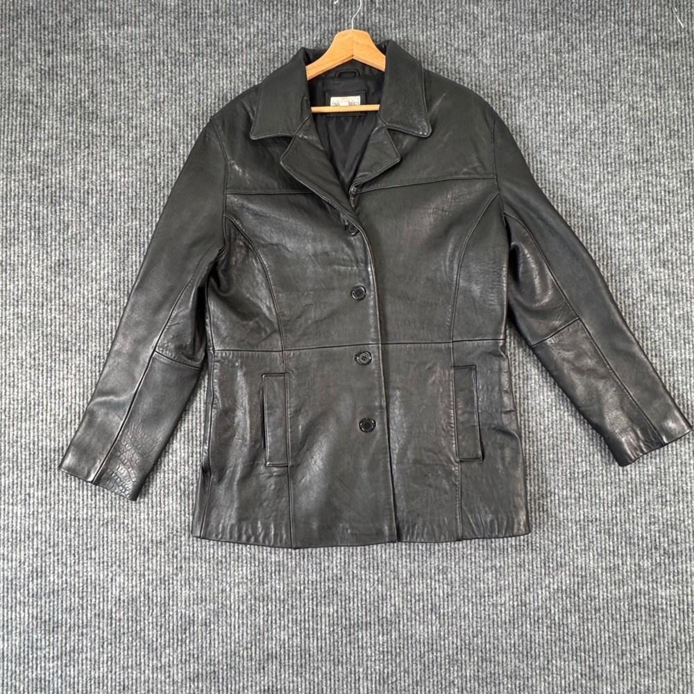 VTG Charles Klein Leather Jacket‎ Womens L Black Blazer Coat 90s Whimsigoth Y2K